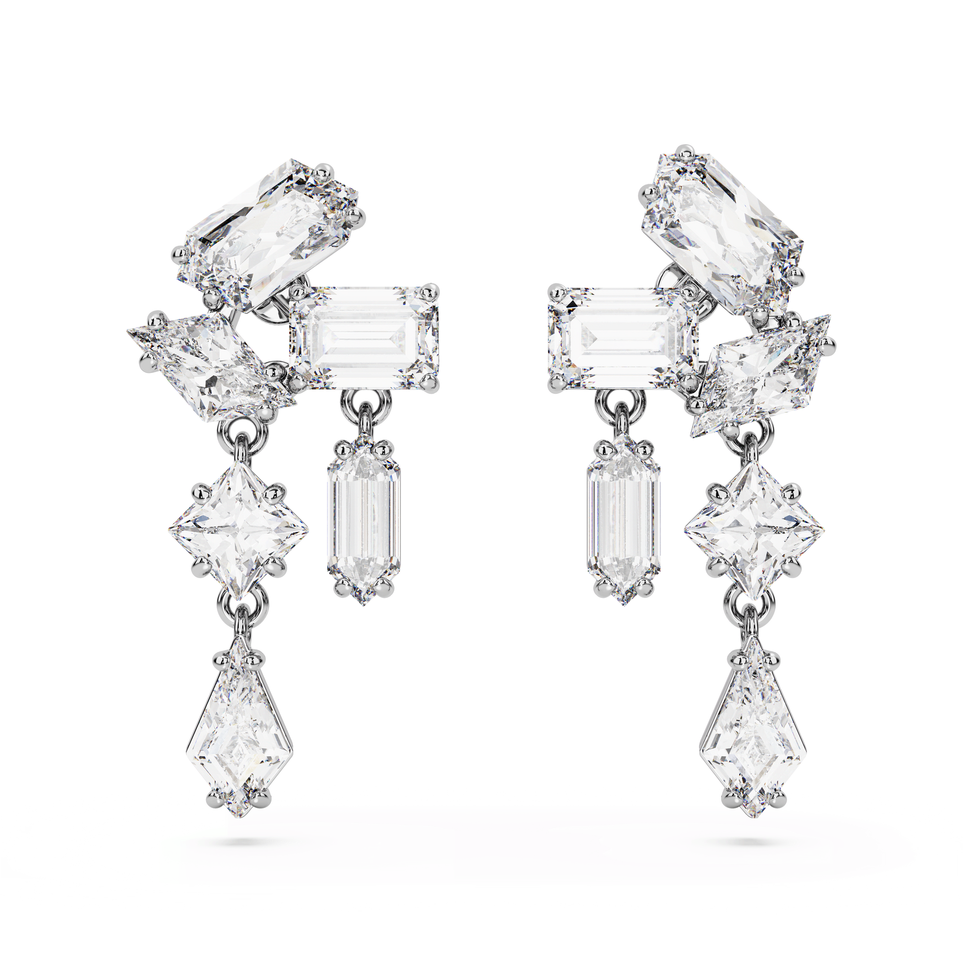 Mesmera drop earrings, Mixed cuts, White, Rhodium plated 5665825