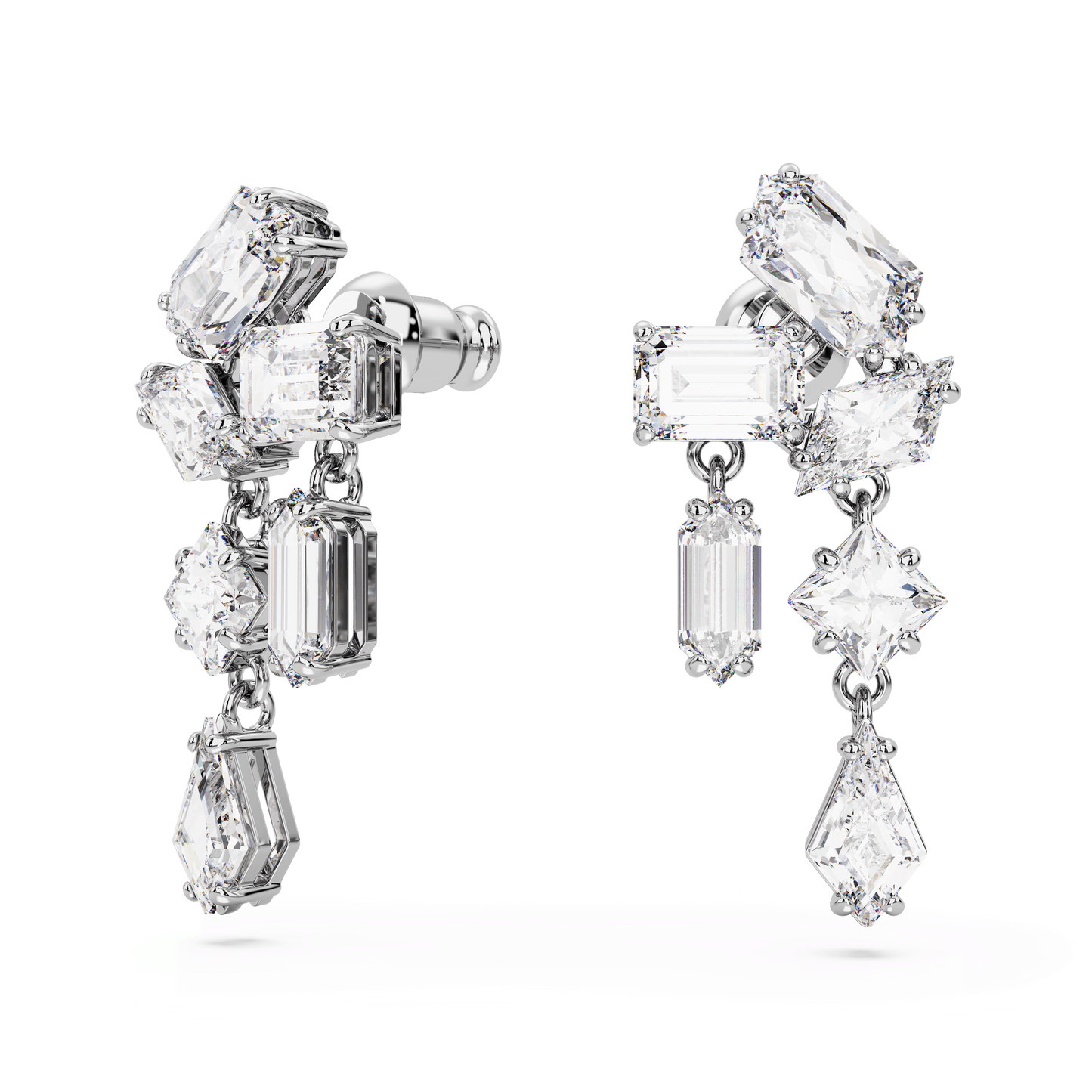 Mesmera drop earrings, Mixed cuts, White, Rhodium plated 5665825