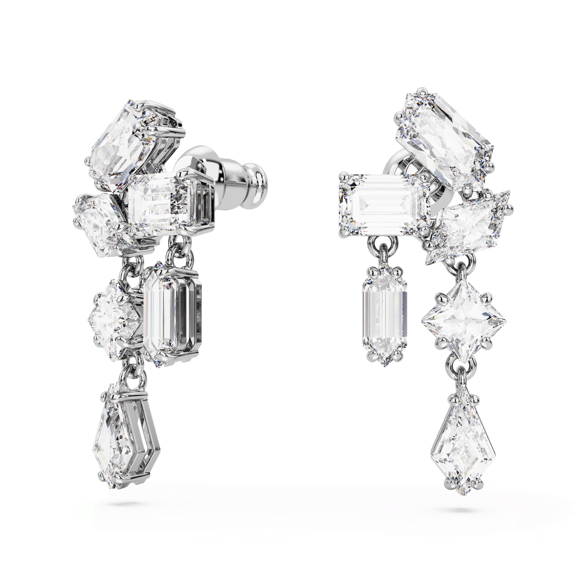 Mesmera drop earrings, Mixed cuts, White, Rhodium plated 5665825