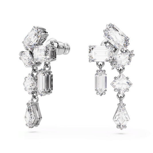 Mesmera drop earrings, Mixed cuts, White, Rhodium plated 5665825