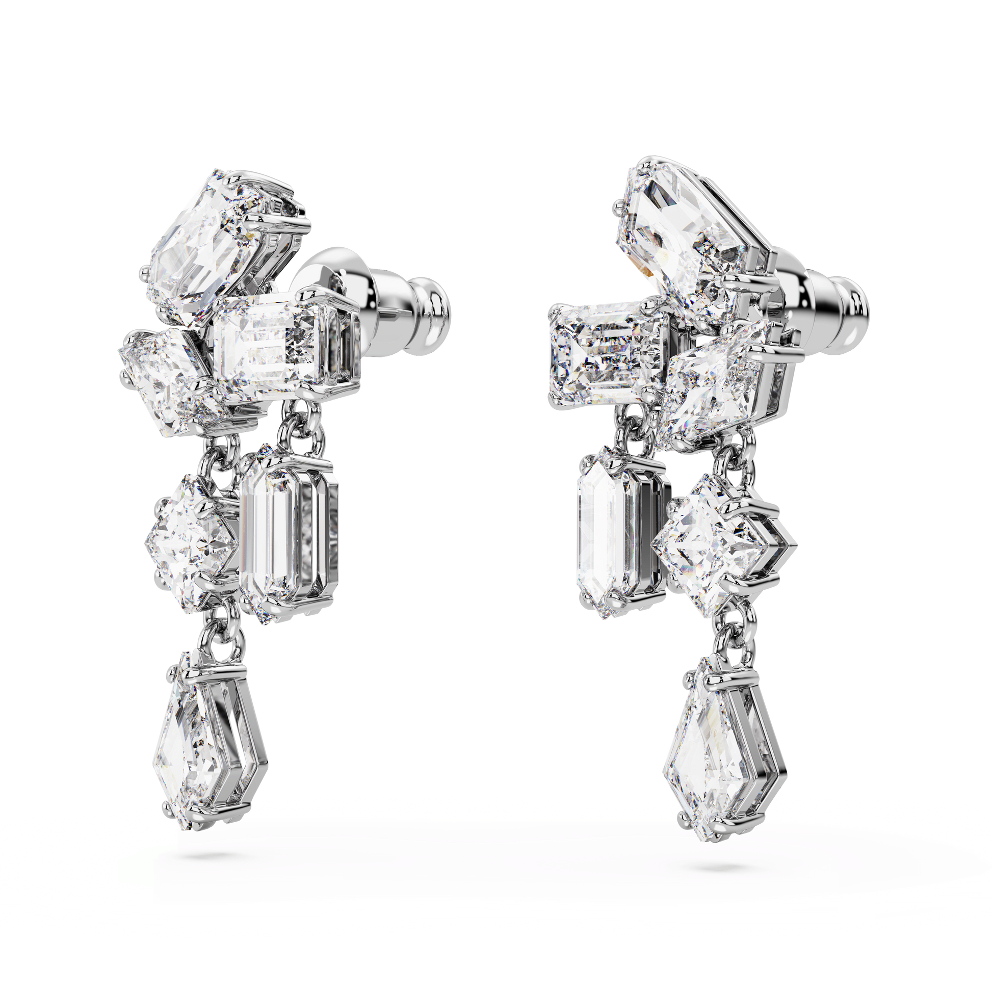 Mesmera drop earrings, Mixed cuts, White, Rhodium plated 5665825