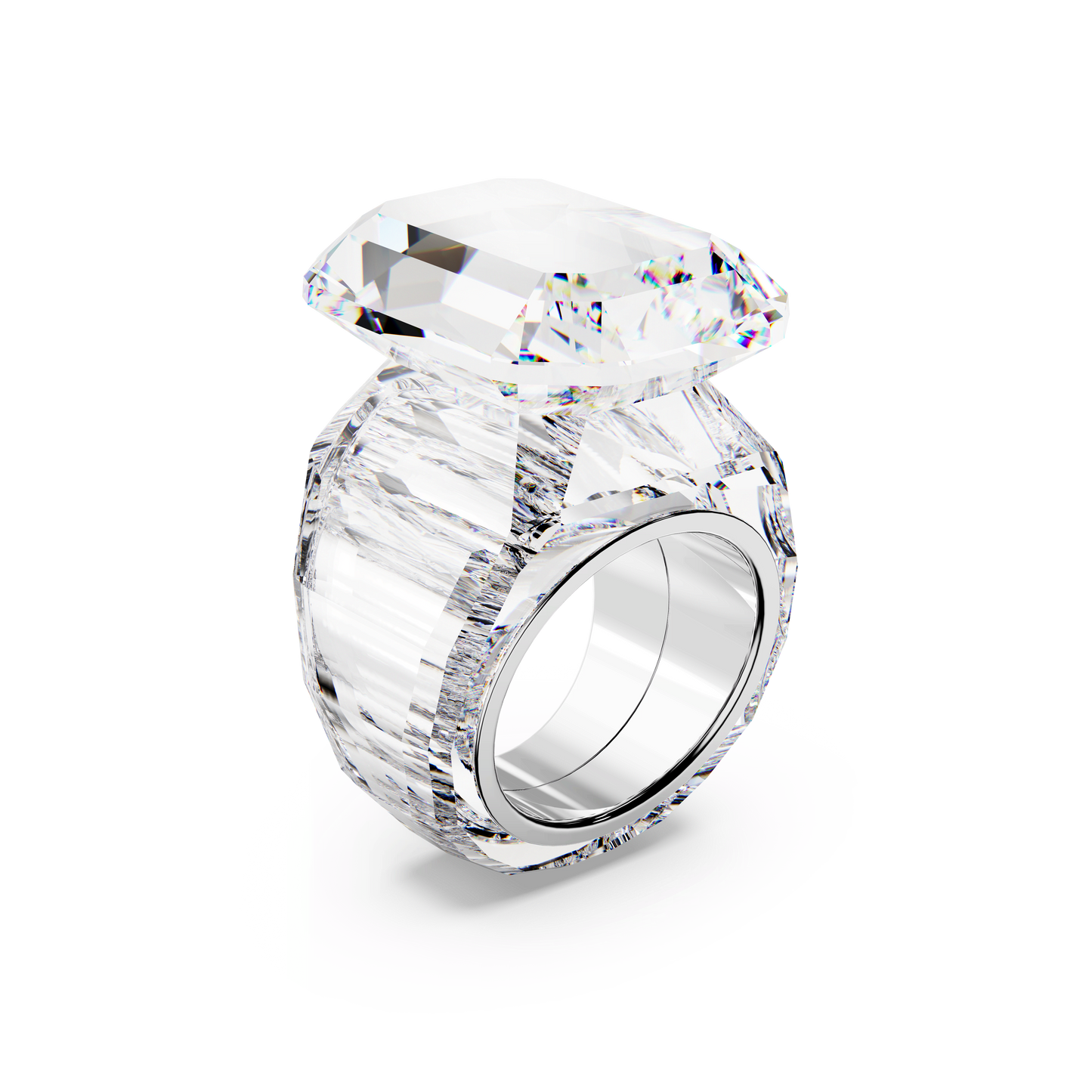 Lucent cocktail ring, Octagon cut, White 5666588