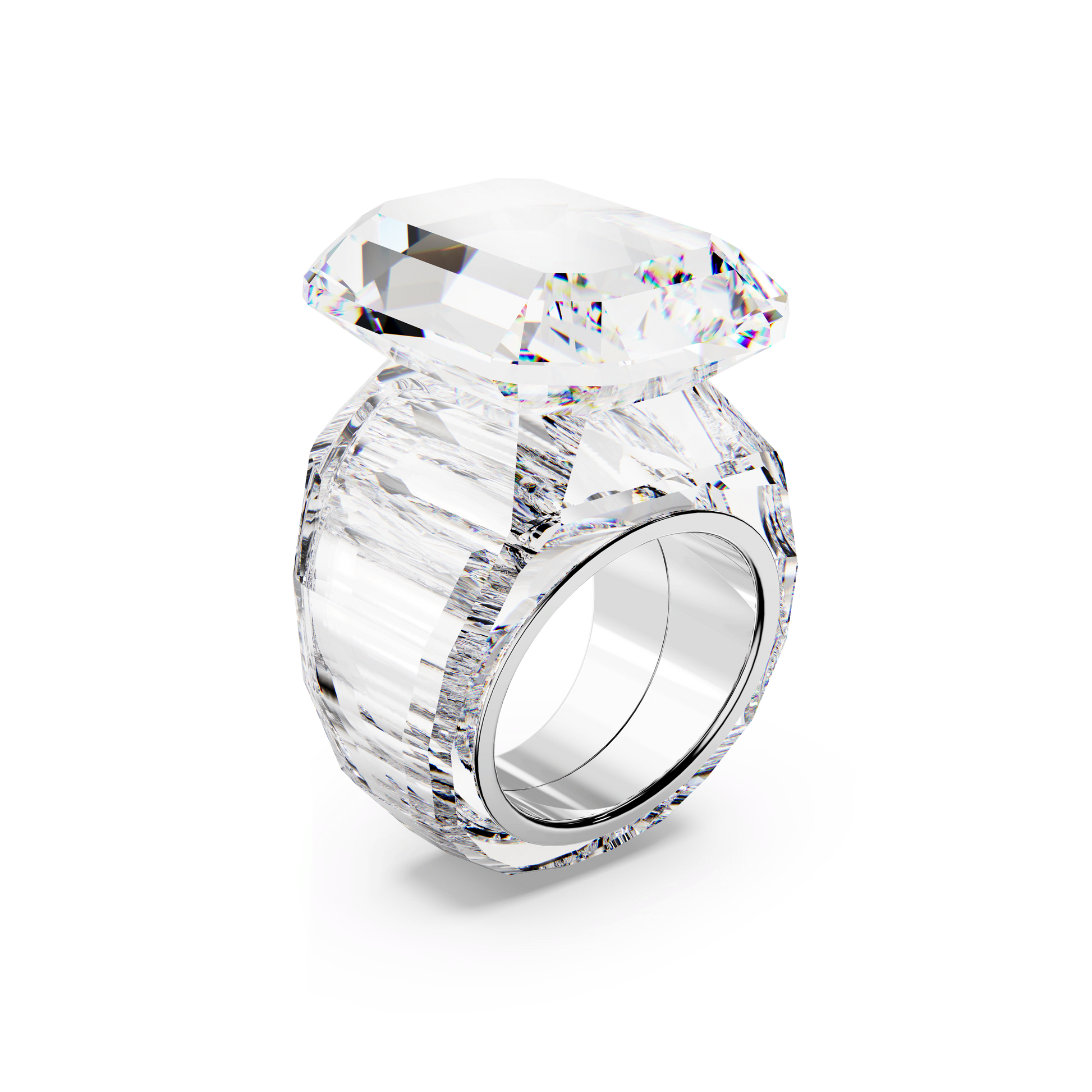 Lucent cocktail ring, Octagon cut, White 5666589