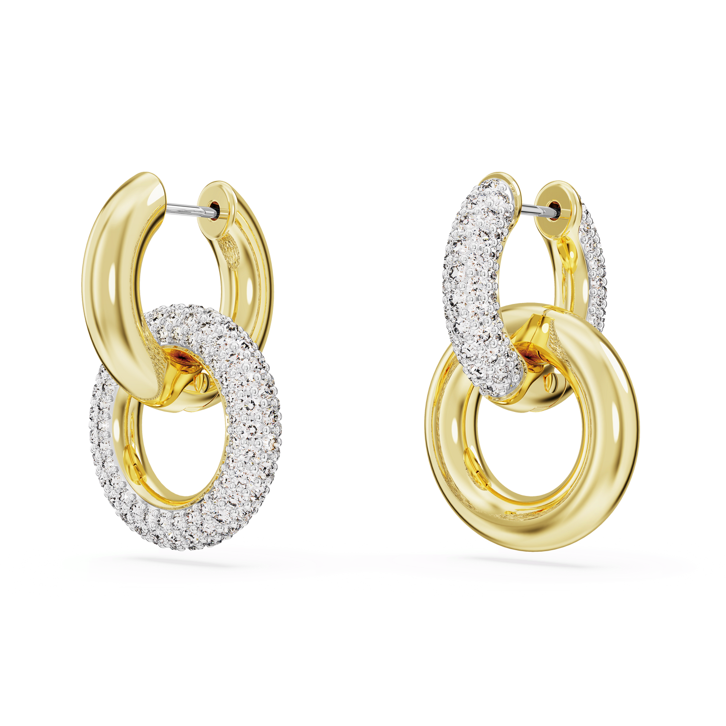 Dextera hoop earrings, Asymmetrical design, Interlocking loop, White, Gold-tone plated 5668818
