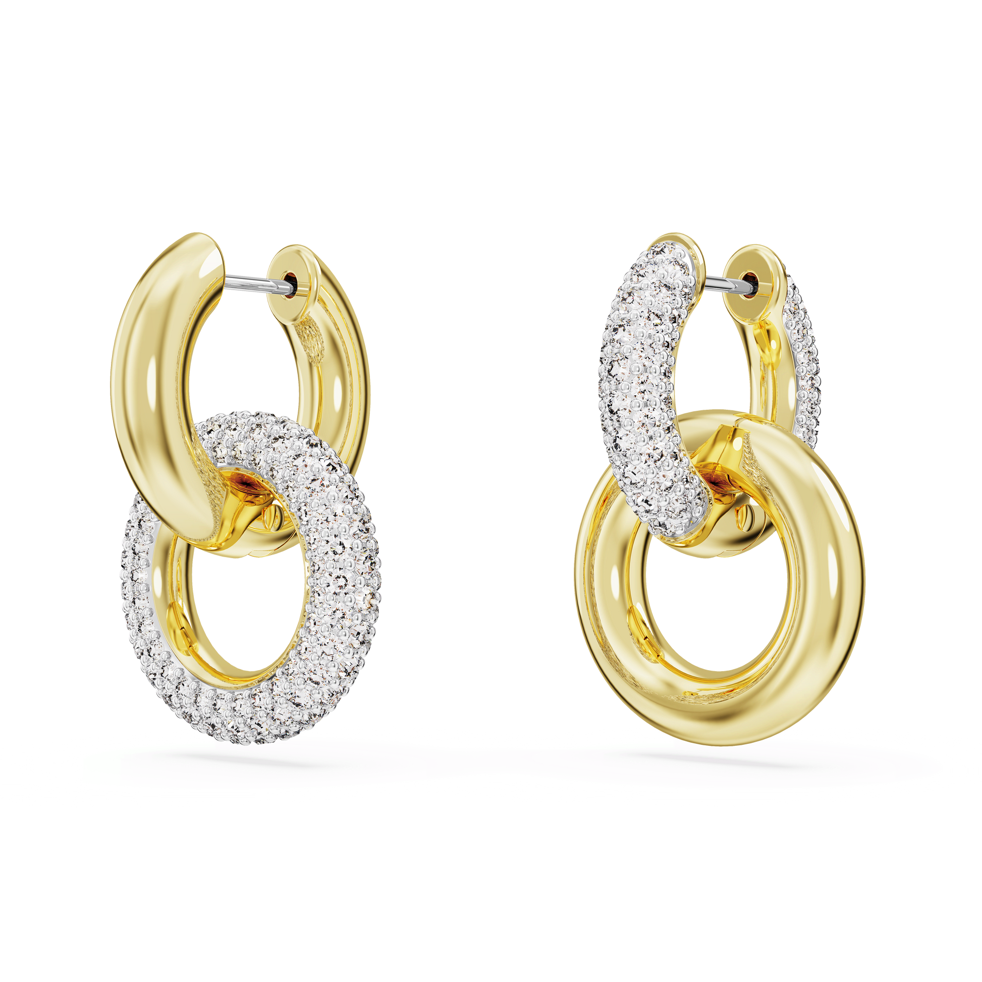 Dextera hoop earrings, Asymmetrical design, Interlocking loop, White, Gold-tone plated 5668818