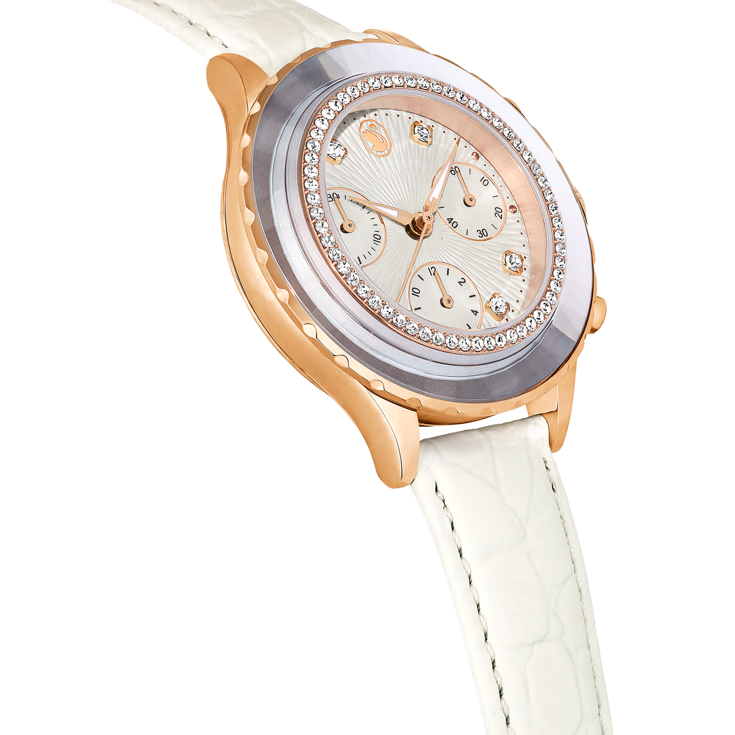 Octea chrono watch, Swiss Made, Leather strap, White, Rose gold-tone finish 5671150