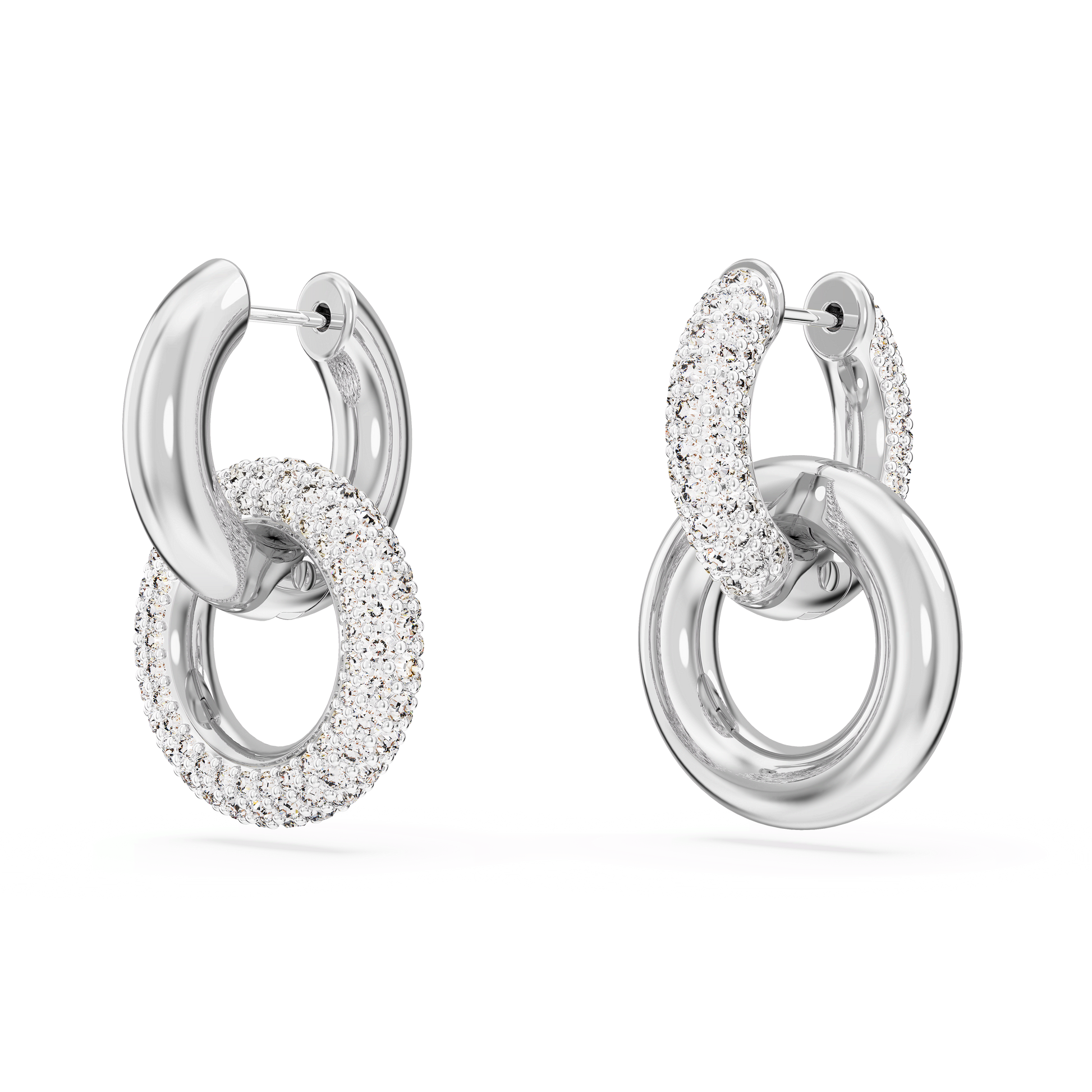 Dextera hoop earrings, Asymmetrical design, Interlocking loop, White, Rhodium plated 5671807