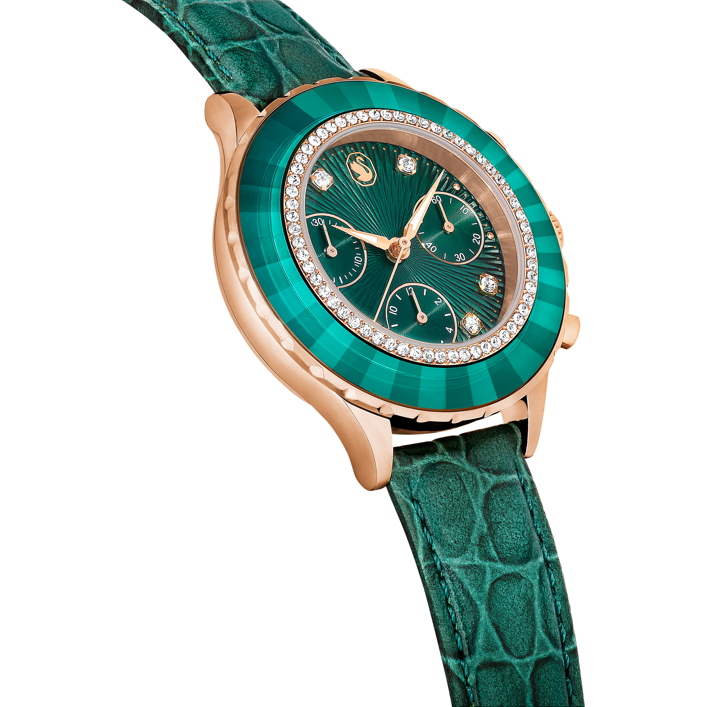 Octea chrono watch, Swiss Made, Leather strap, Green, Rose gold-tone finish 5672931