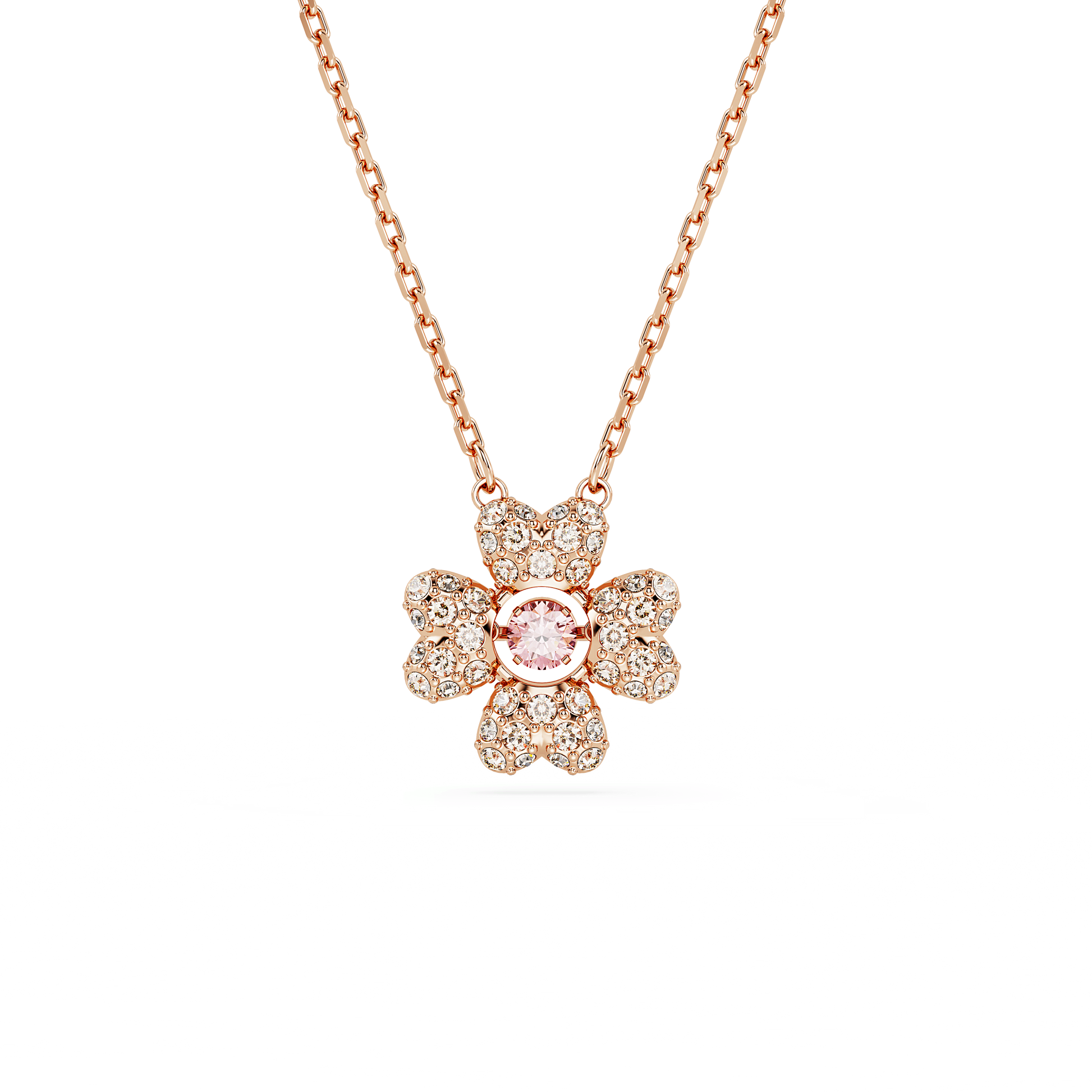 Idyllia pendant, Clover, White, Rose gold-tone plated 5674211