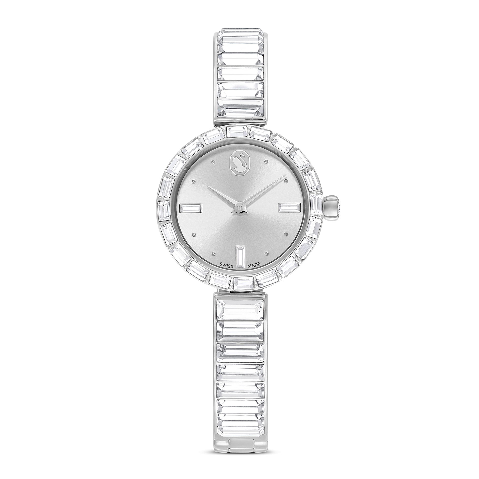 Matrix bangle watch, Swiss Made, Crystal bracelet, White, Stainless Steel 5677487