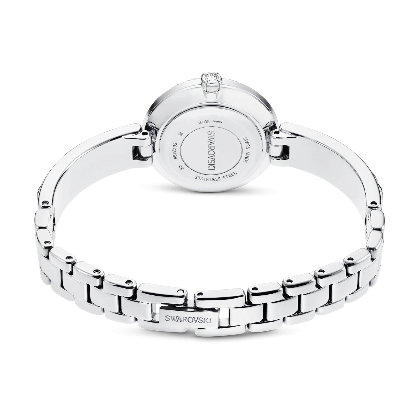 Matrix bangle watch, Swiss Made, Crystal bracelet, White, Stainless Steel 5677487