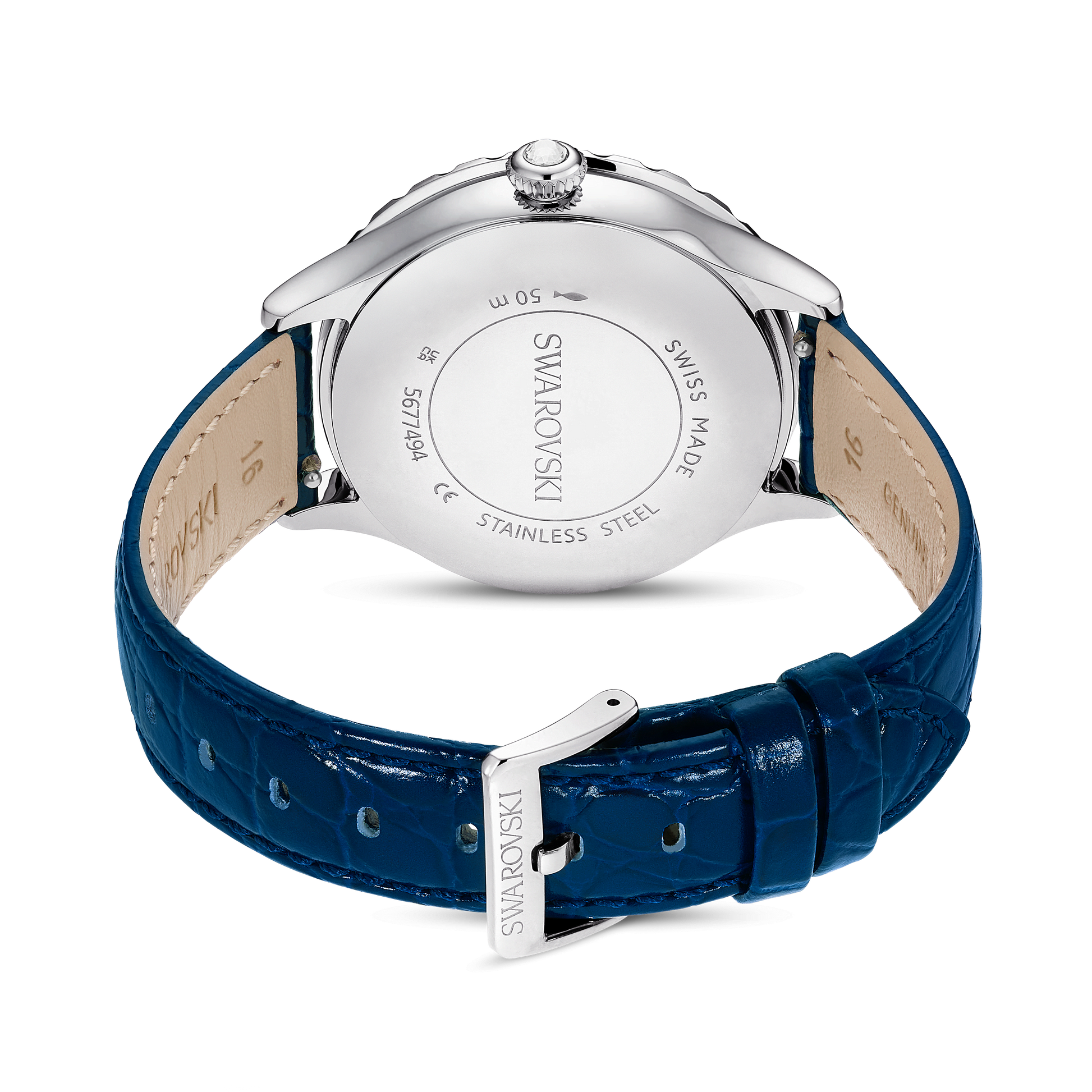 Octea moon watch, Swiss Made, Moon, Leather strap, Blue, Stainless steel 5677494