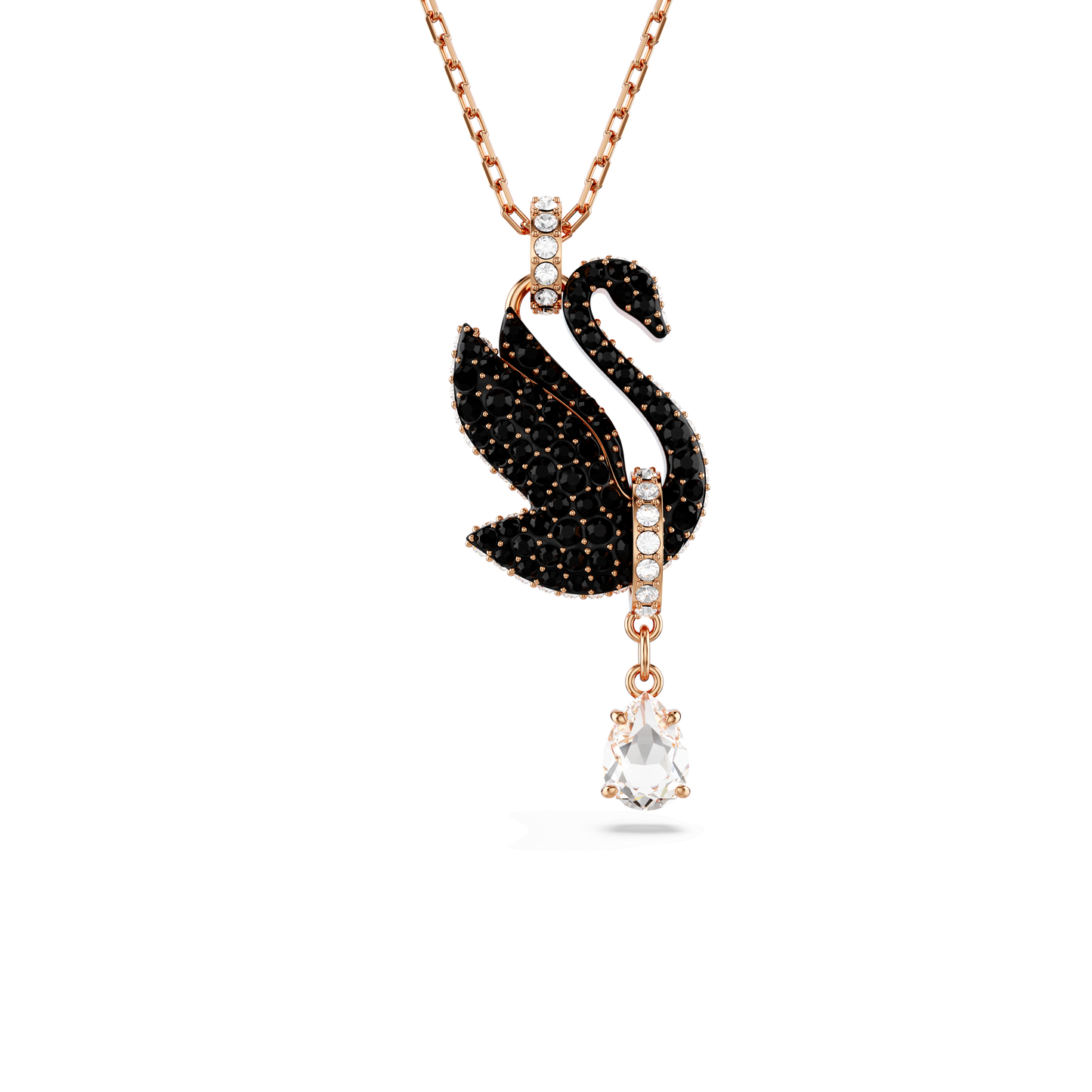 Swan pendant, Swan, Black, Rose gold-tone plated 5678045