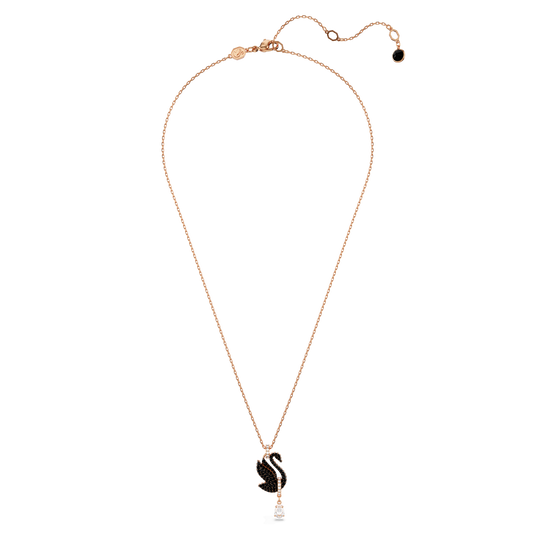 Swan pendant, Swan, Black, Rose gold-tone plated 5678045