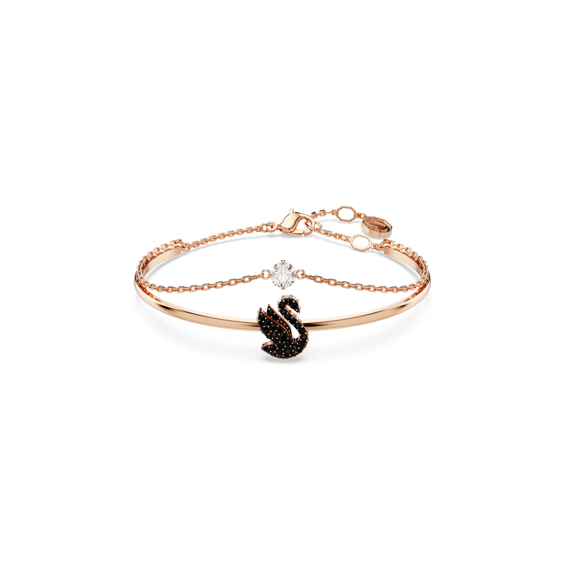 Swan bangle, Swan, Black, Rose gold-tone plated 5678048
