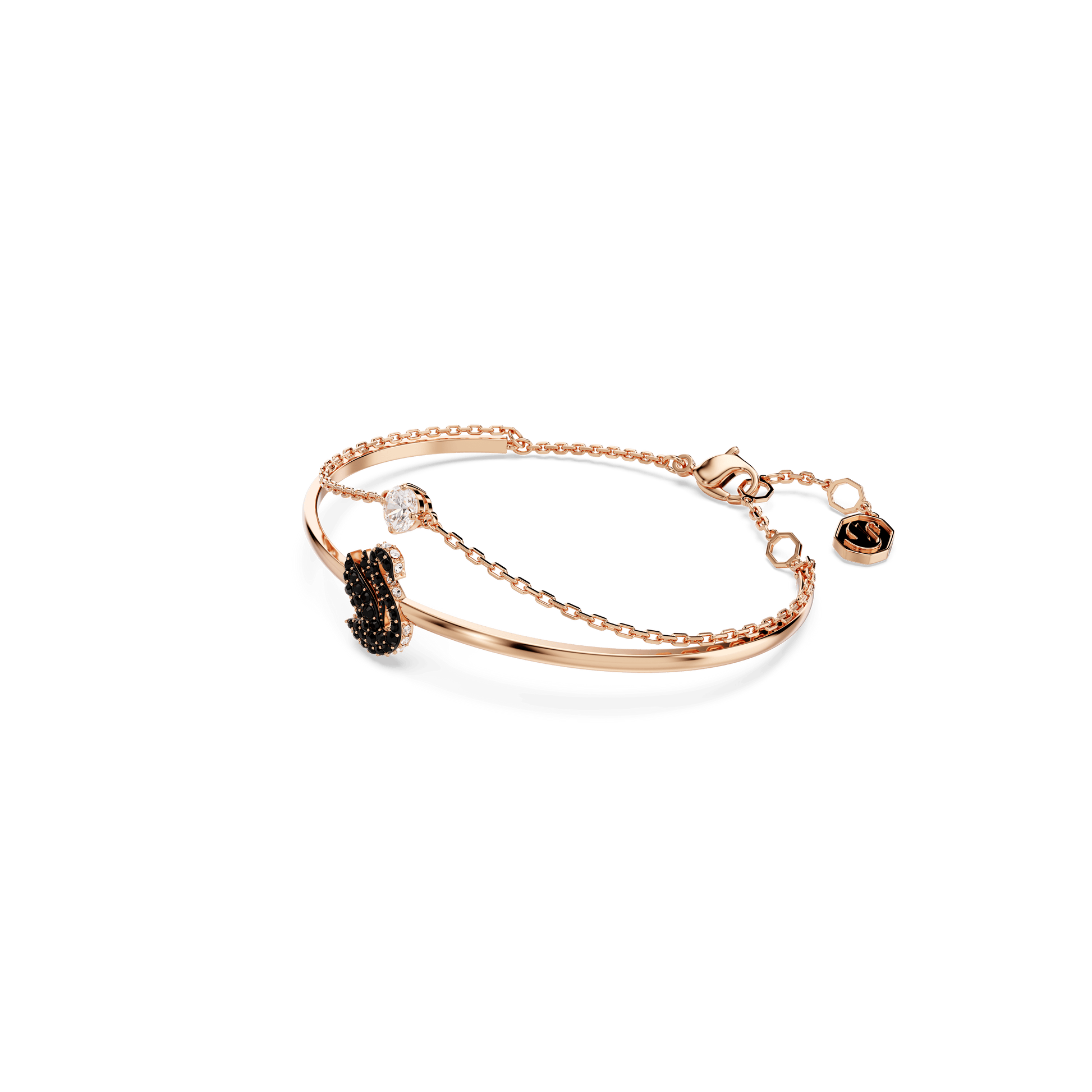 Swan bangle, Swan, Black, Rose gold-tone plated 5678048