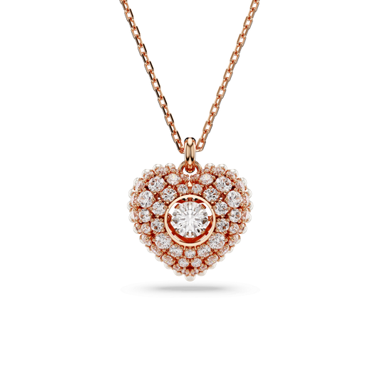 Idyllia pendant, Crystal pearl, Heart, White, Rose gold-tone plated 5680402