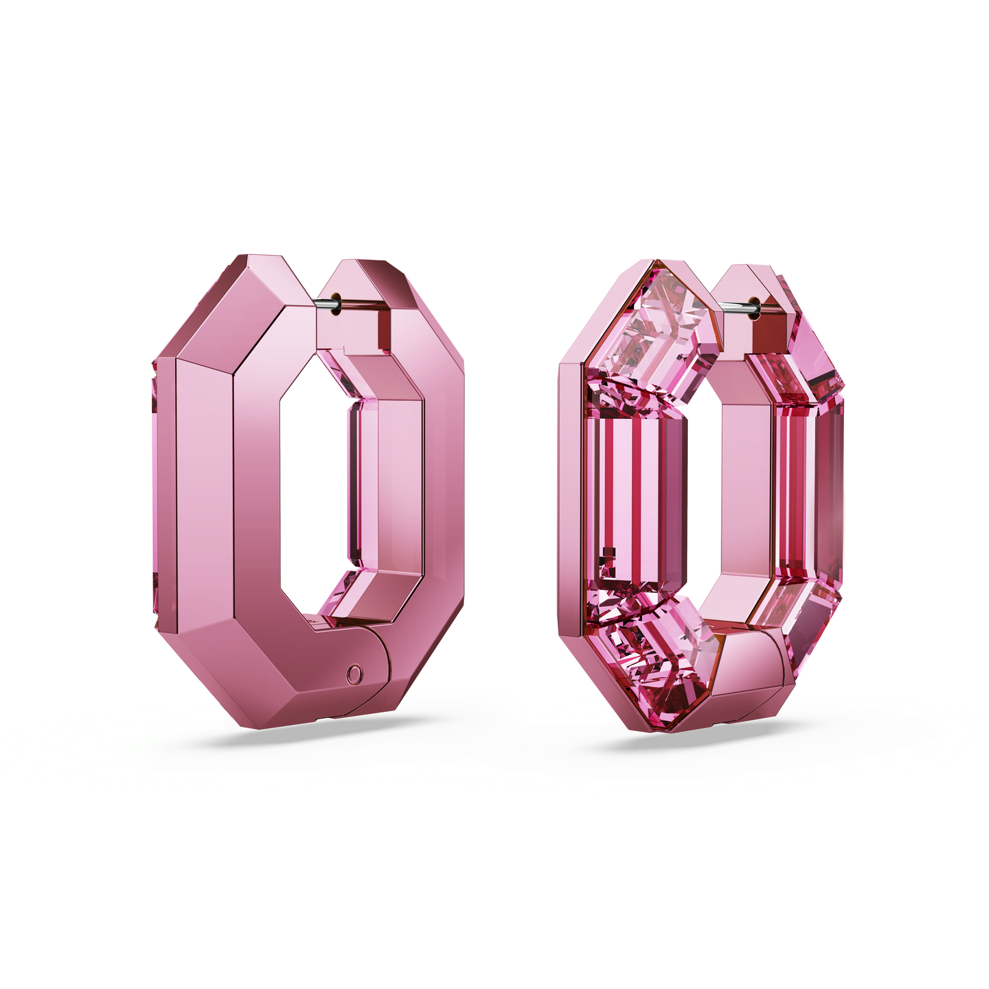 Lucent hoop earrings, Octagon shape, Small, Pink 5680783