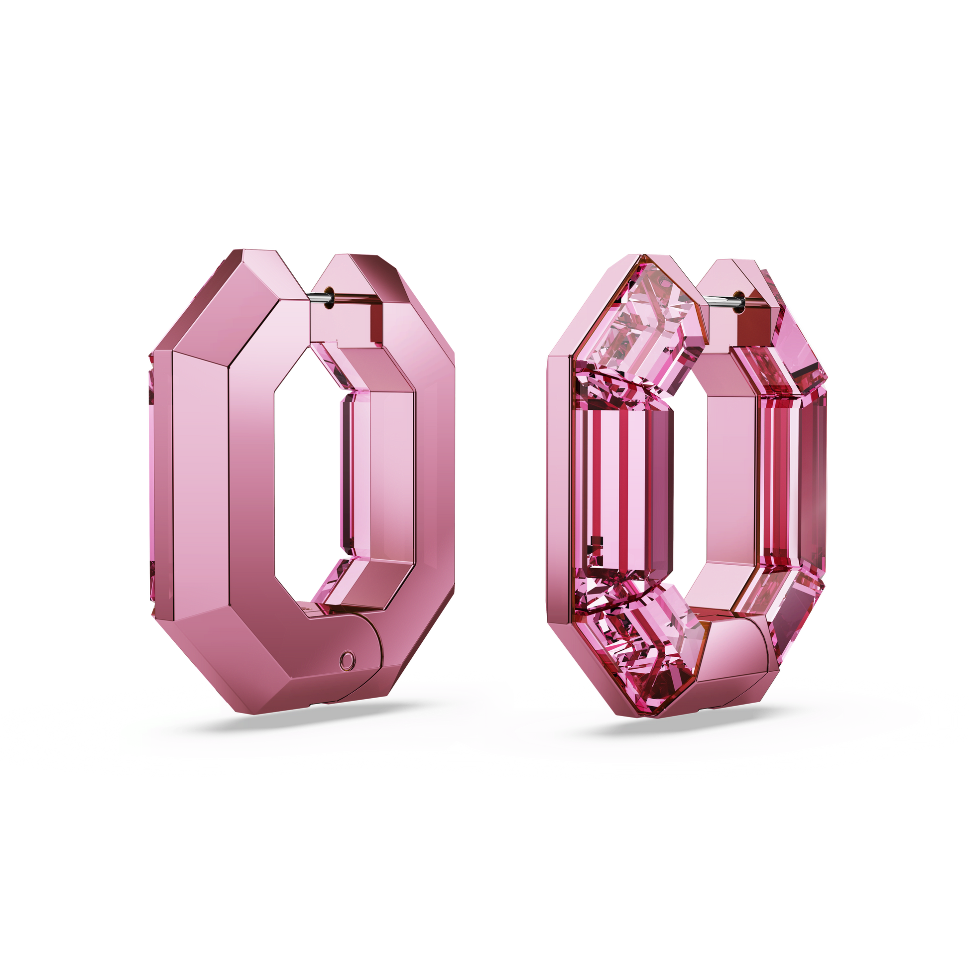 Lucent hoop earrings, Octagon shape, Small, Pink 5680783
