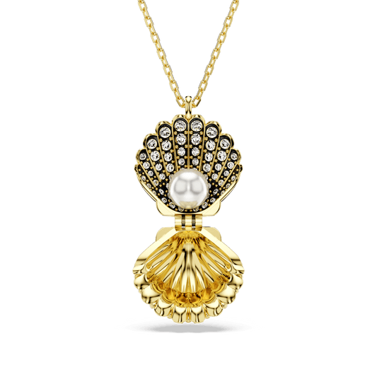 Idyllia pendant, Crystal pearl, Shell, White, Gold-tone plated