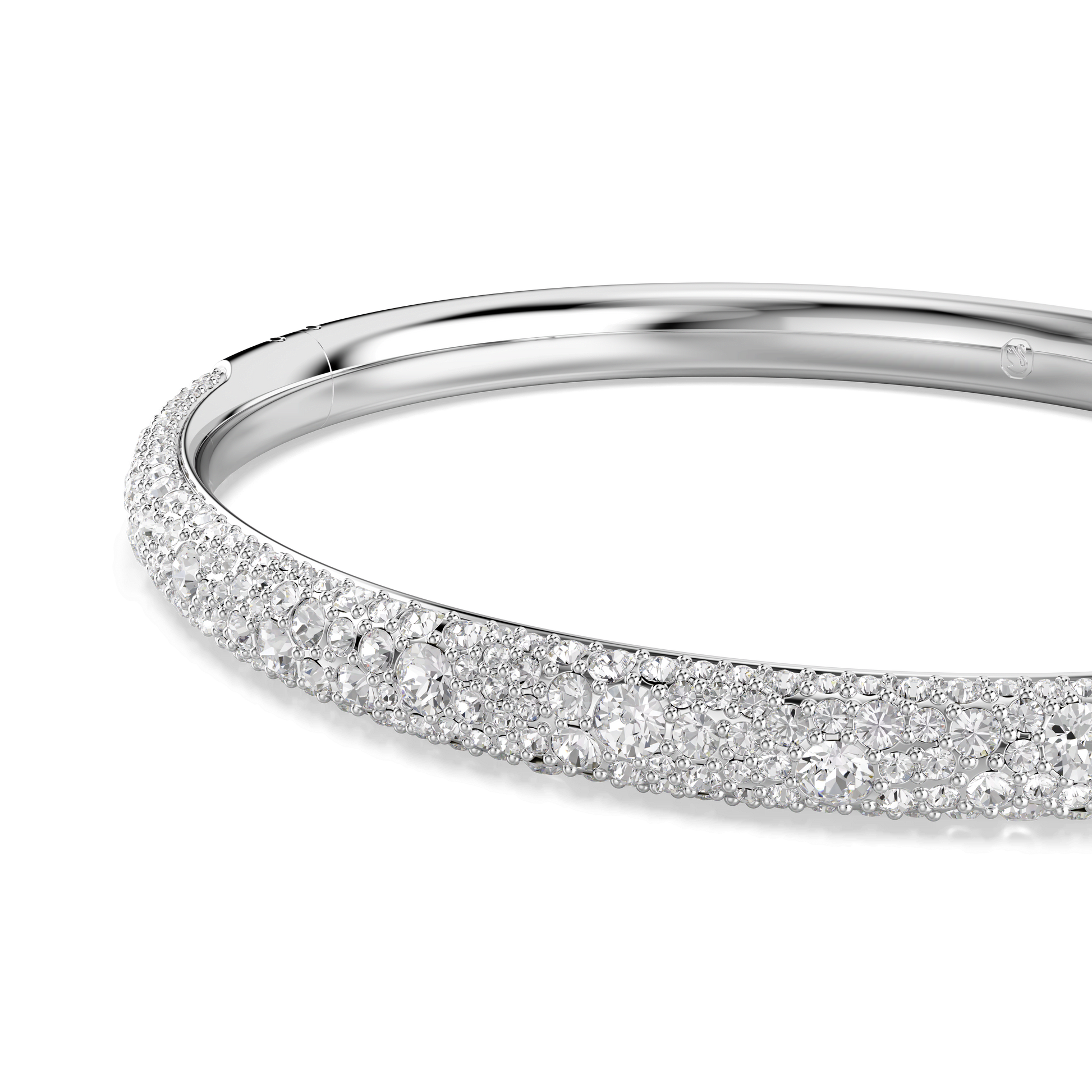 Sublima bangle, Snow pavé, White, Rhodium plated 5684242