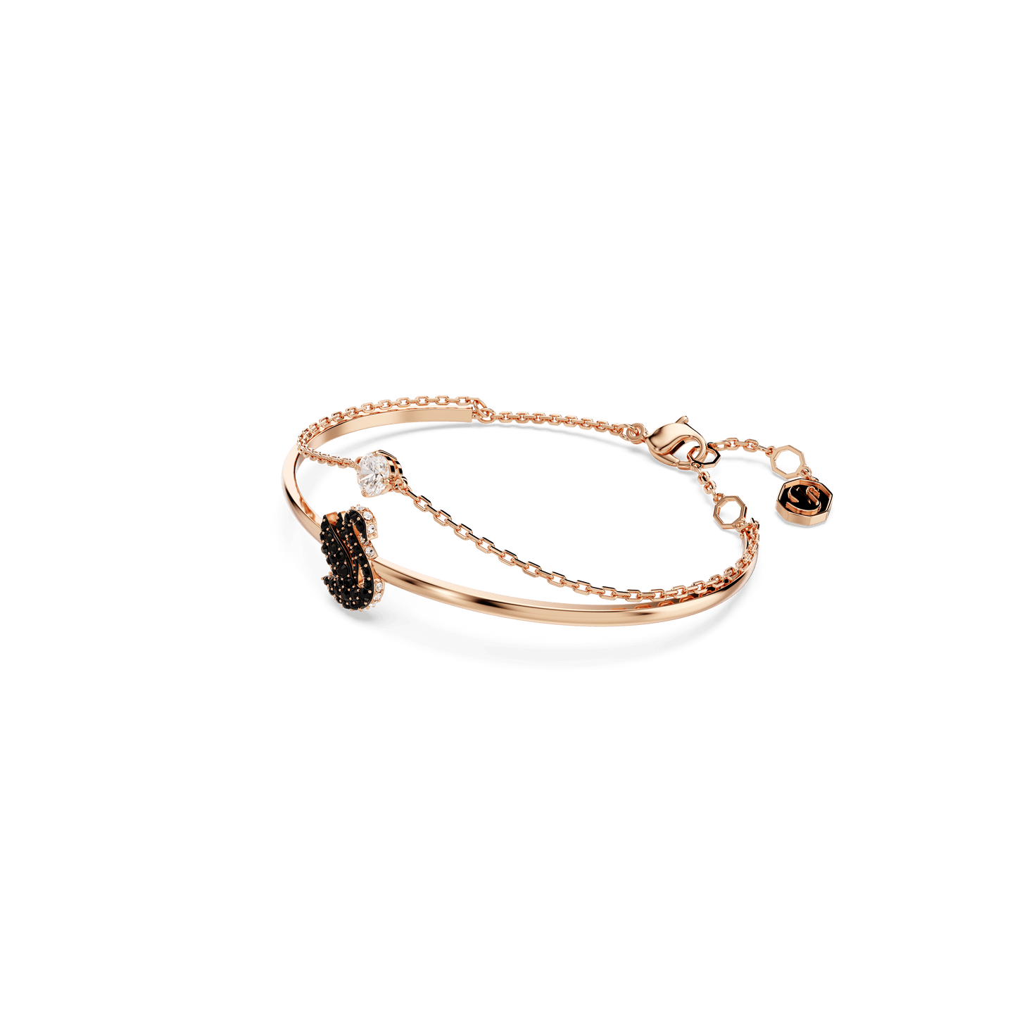 Swan bangle, Swan, Black, Rose gold-tone plated 5688248