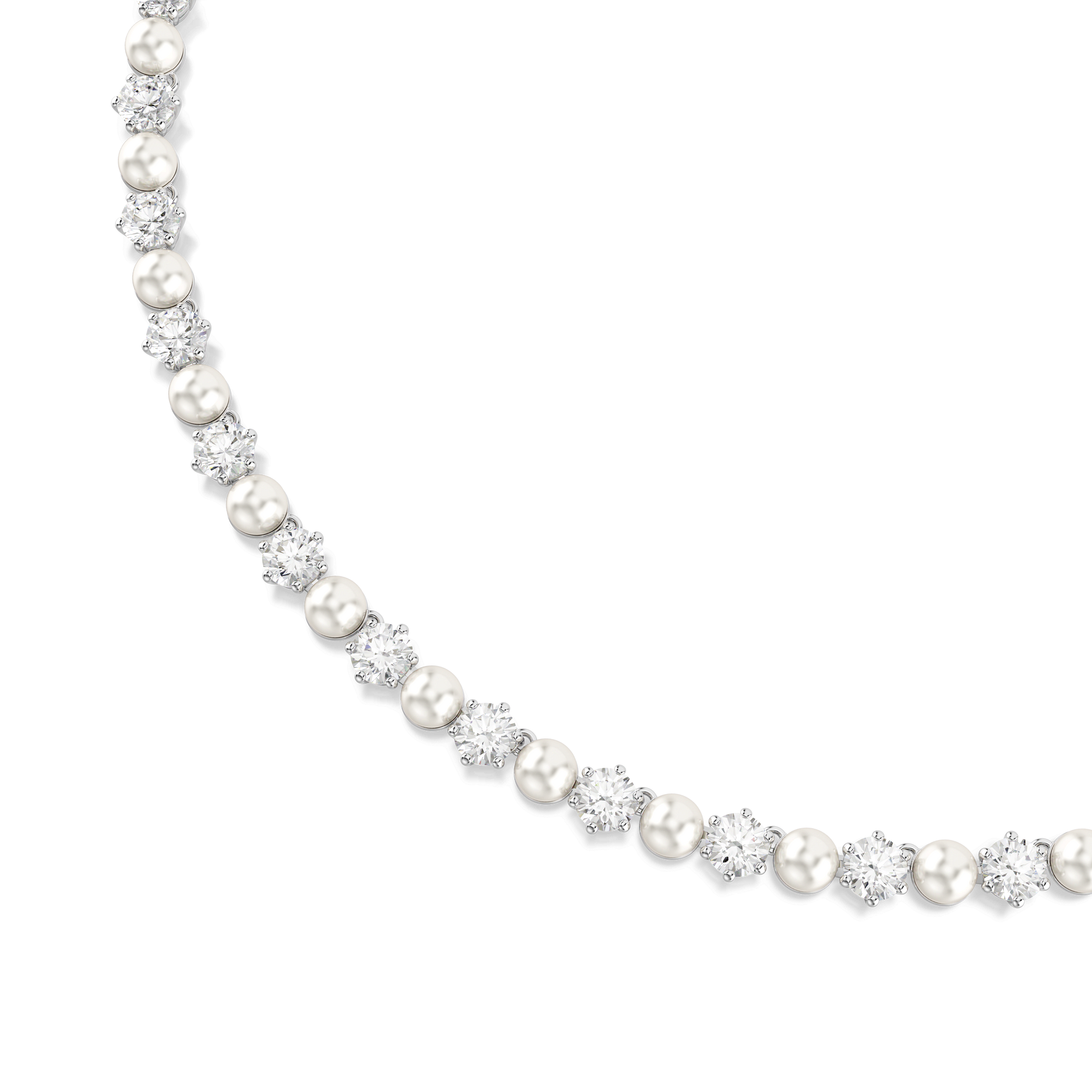 Matrix Tennis necklace, Crystal pearl, Round cut, White, Rhodium plated 5689623