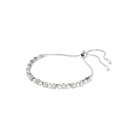 Matrix bracelet, Crystal pearl, Round cut, White, Rhodium plated 5689633