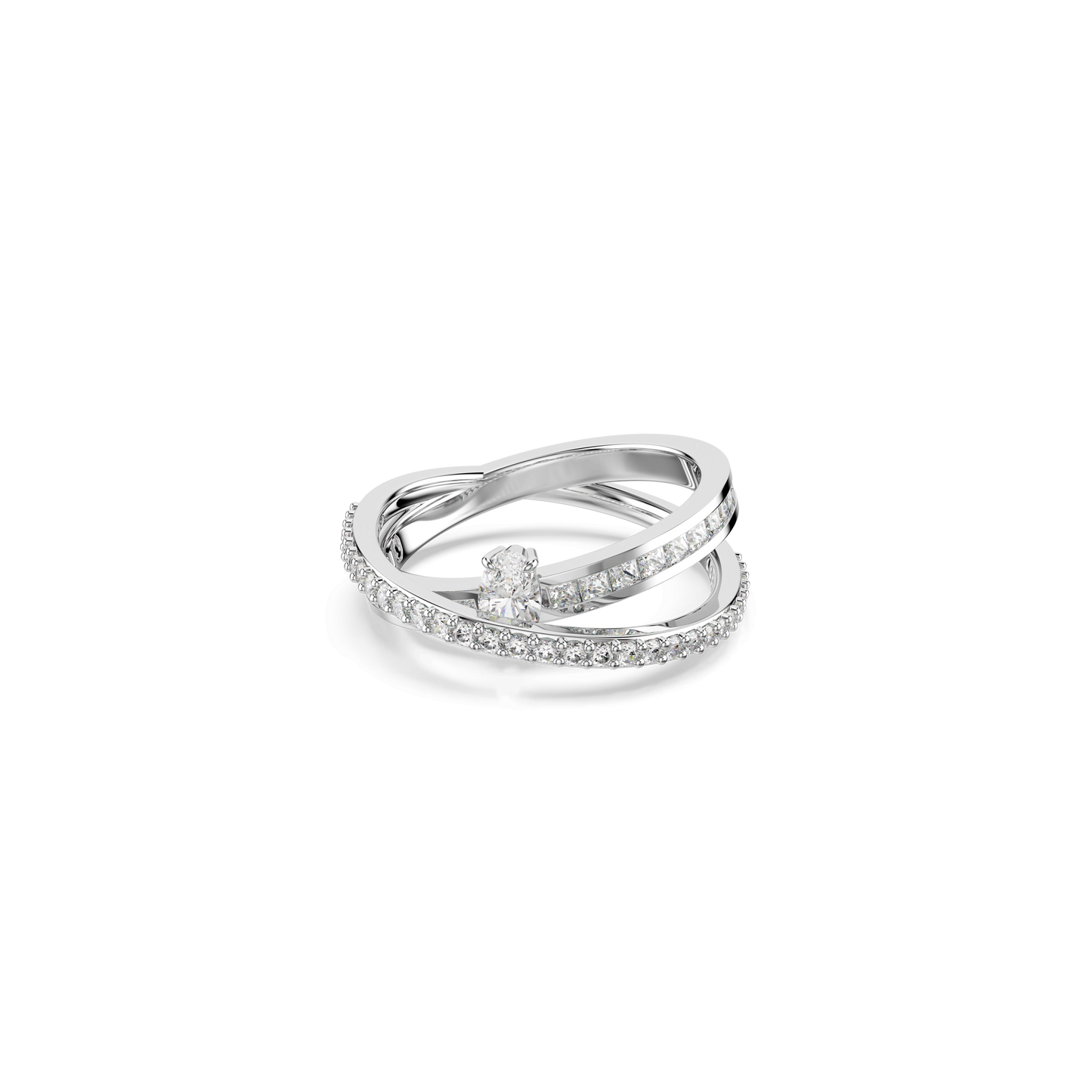 Hyperbola ring, Mixed cuts, White, Rhodium plated 5691231
