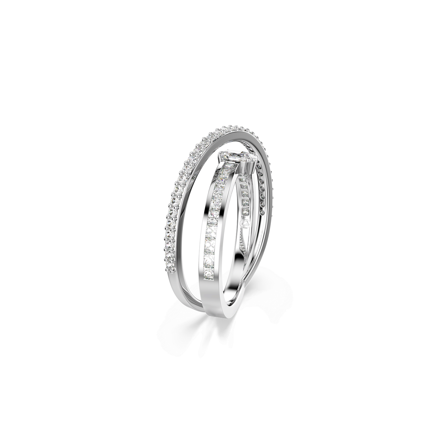 Hyperbola ring, Mixed cuts, White, Rhodium plated 5691231