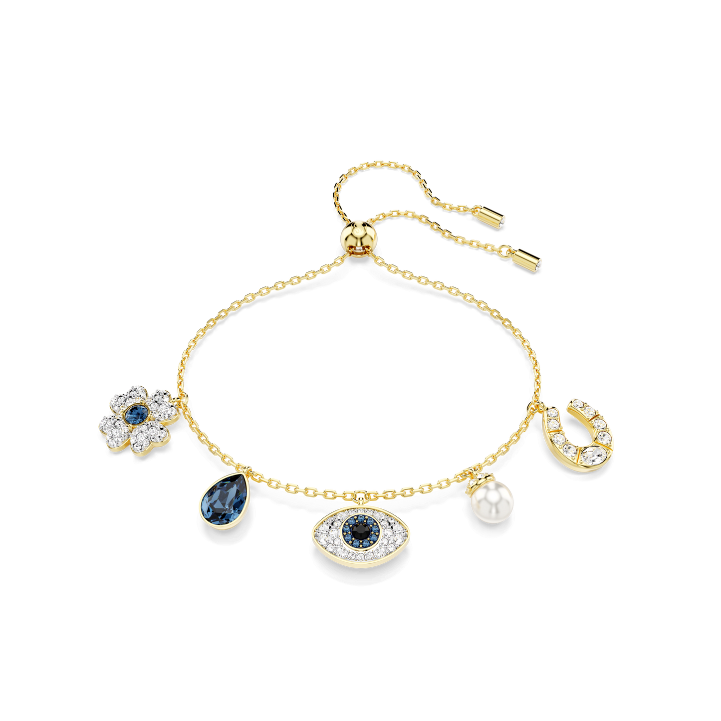 Symbolica bracelet, Crystal pearl, Clover, evil eye and horseshoe, Blue, Gold-tone plated 5692162