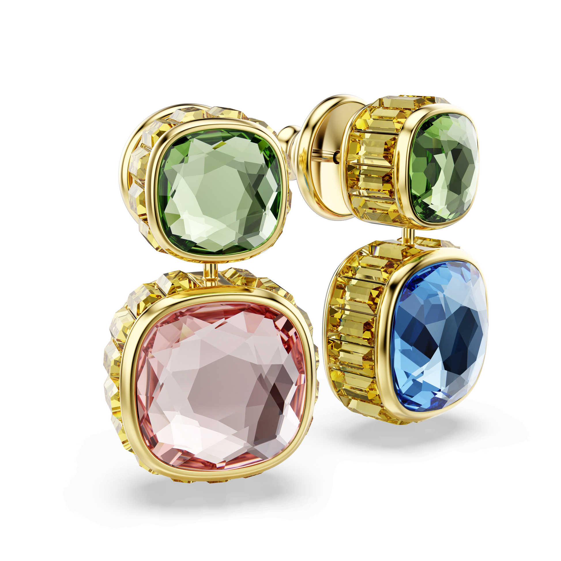 Chroma drop earrings, Cushion cut, Multicolored, Gold-tone plated 5692492