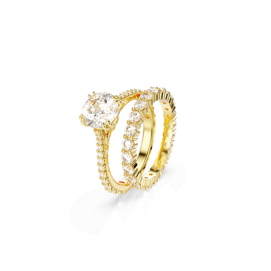 Stilla ring, Set (2), Round cut, White, Gold-tone plated 5693507