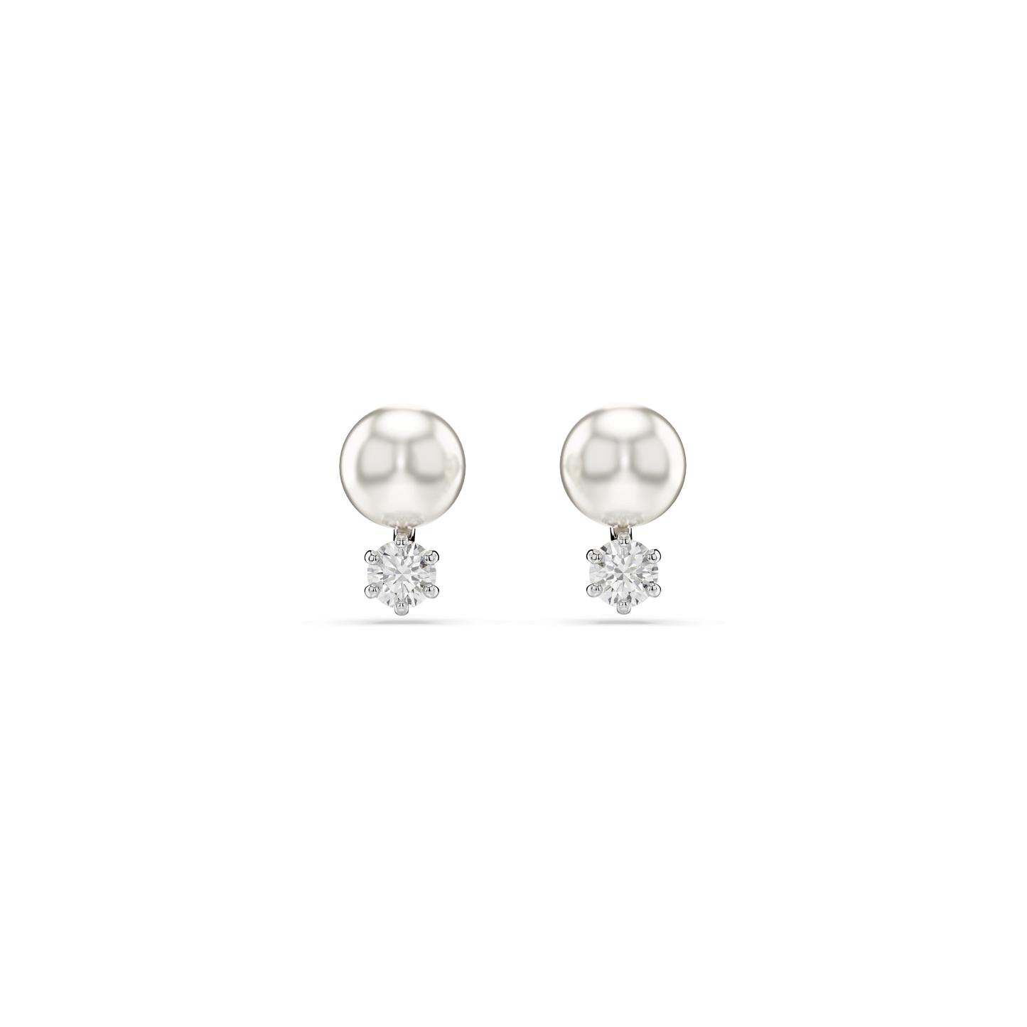 Matrix stud earrings, Crystal pearl, Round cut, White, Rhodium plated 5694225