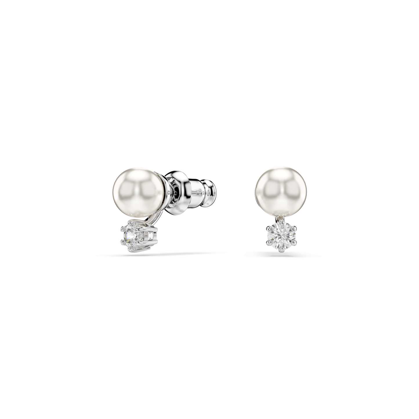 Matrix stud earrings, Crystal pearl, Round cut, White, Rhodium plated 5694225