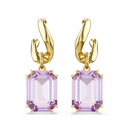 Millenia drop earrings, Octagon cut, Purple, Gold-tone plated 5694784