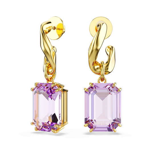 Millenia drop earrings, Octagon cut, Purple, Gold-tone plated 5694784