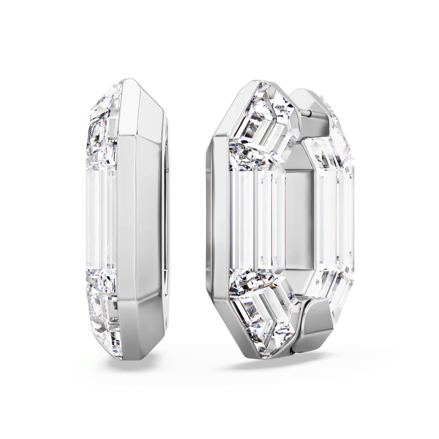 Lucent hoop earrings, Octagon shape, Small, White 5696289