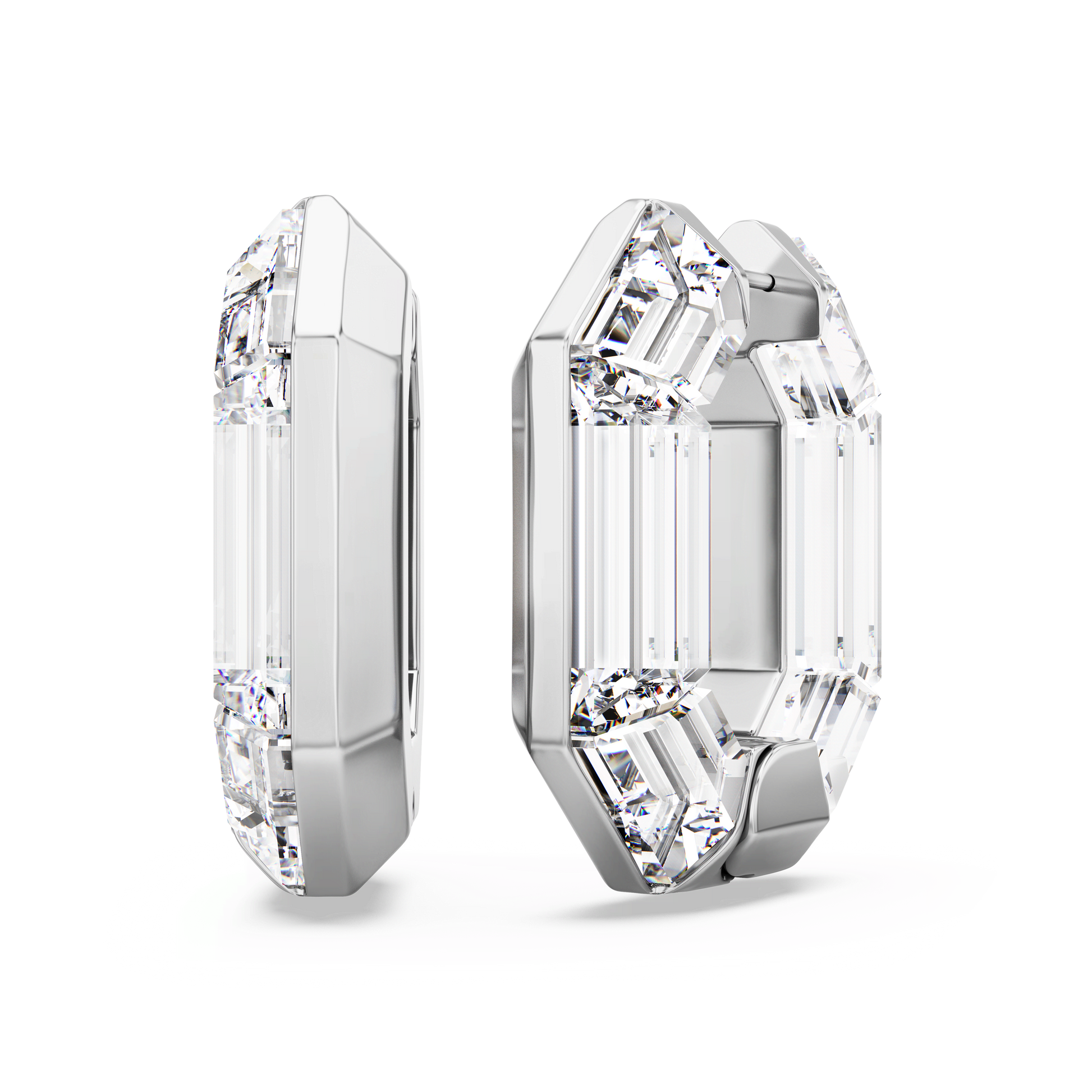 Lucent hoop earrings, Octagon shape, Small, White 5696289