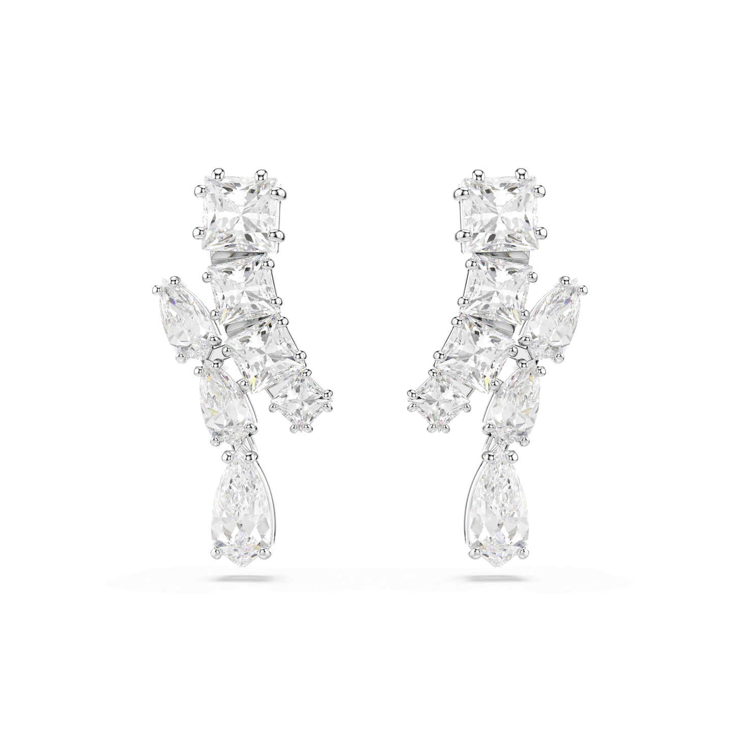 Matrix drop earrings, Mixed cuts, White, Rhodium plated 5700418