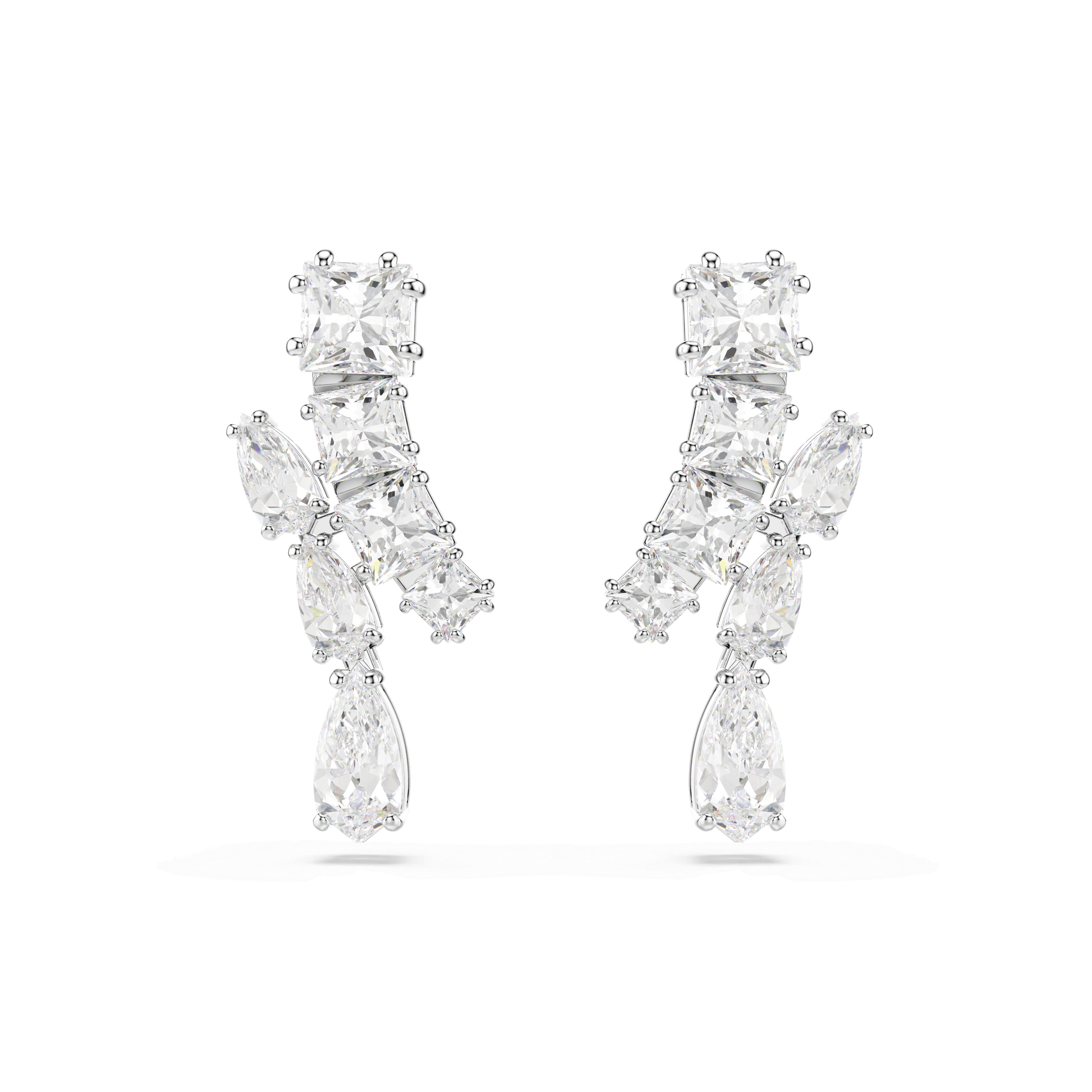 Matrix drop earrings, Mixed cuts, White, Rhodium plated 5700418