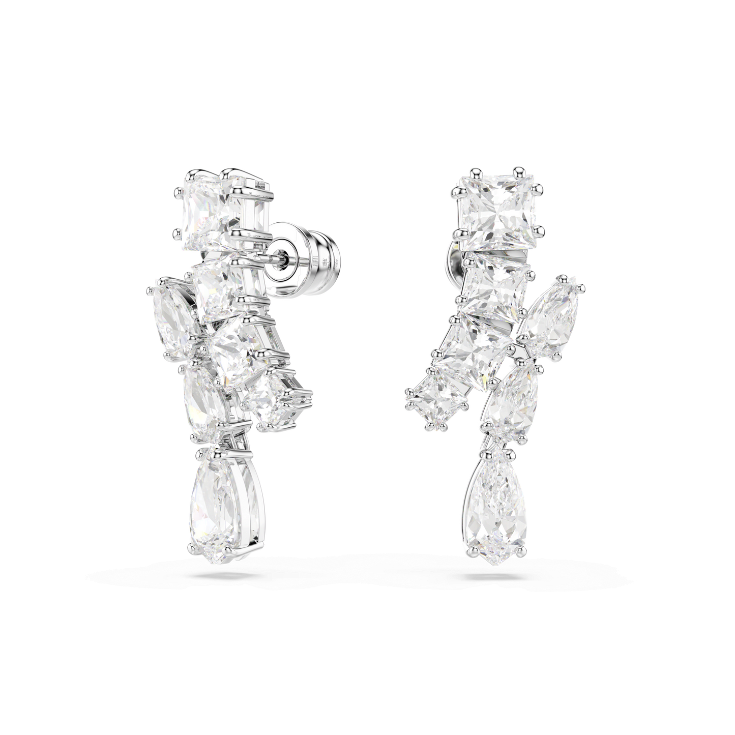 Matrix drop earrings, Mixed cuts, White, Rhodium plated 5700418