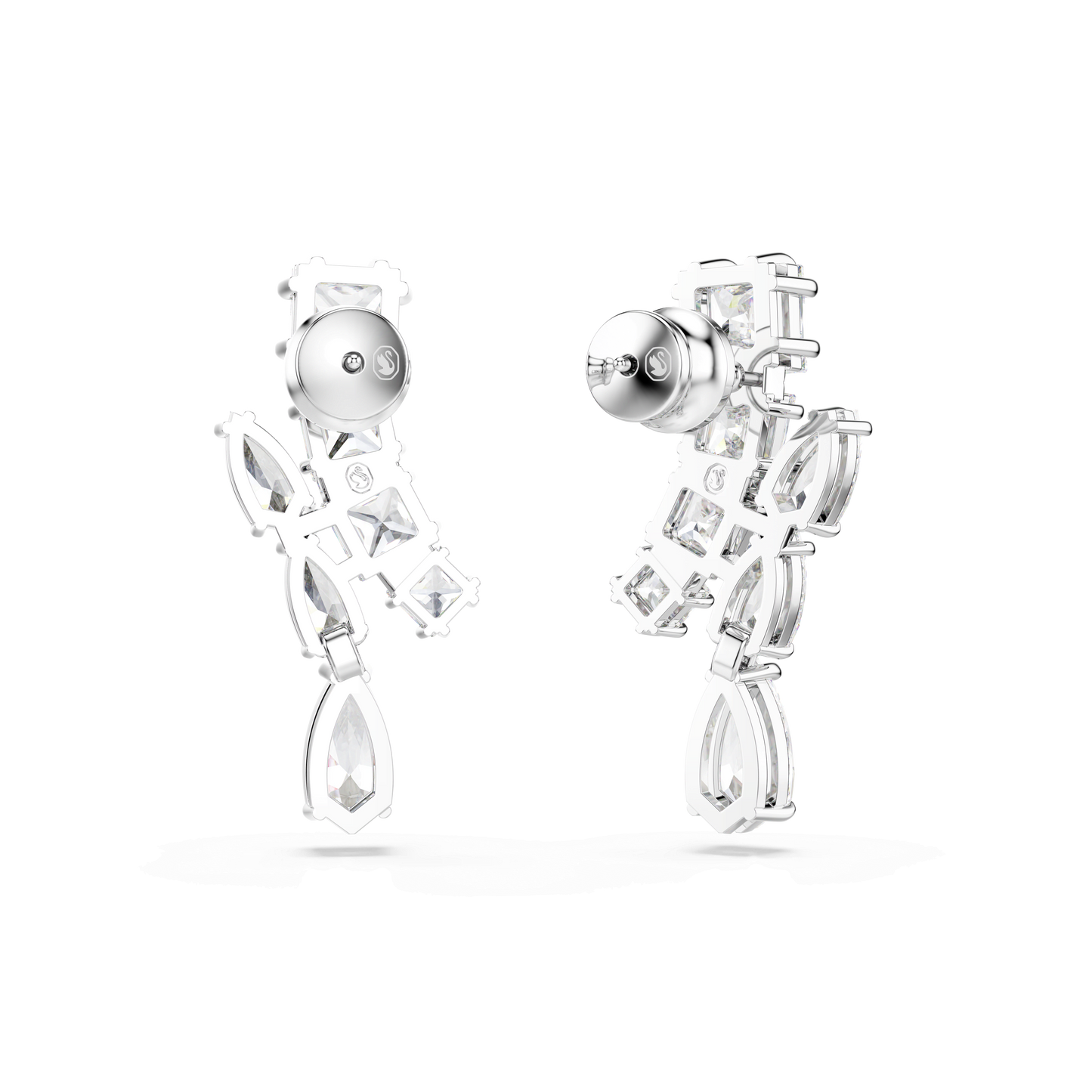 Matrix drop earrings, Mixed cuts, White, Rhodium plated 5700418