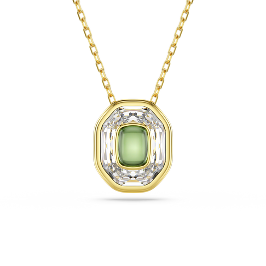 Swarovski Chroma pendant, Octagon cut, Green, Gold-tone plated