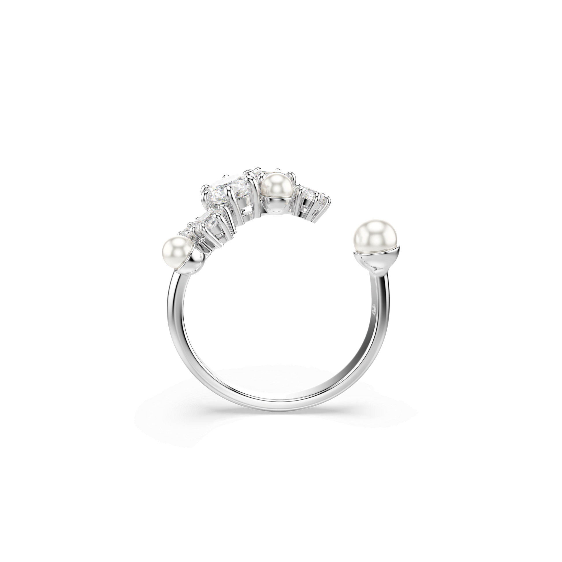 Constella open ring, Crystal pearl, Round cuts, White, Rhodium plated 5705598