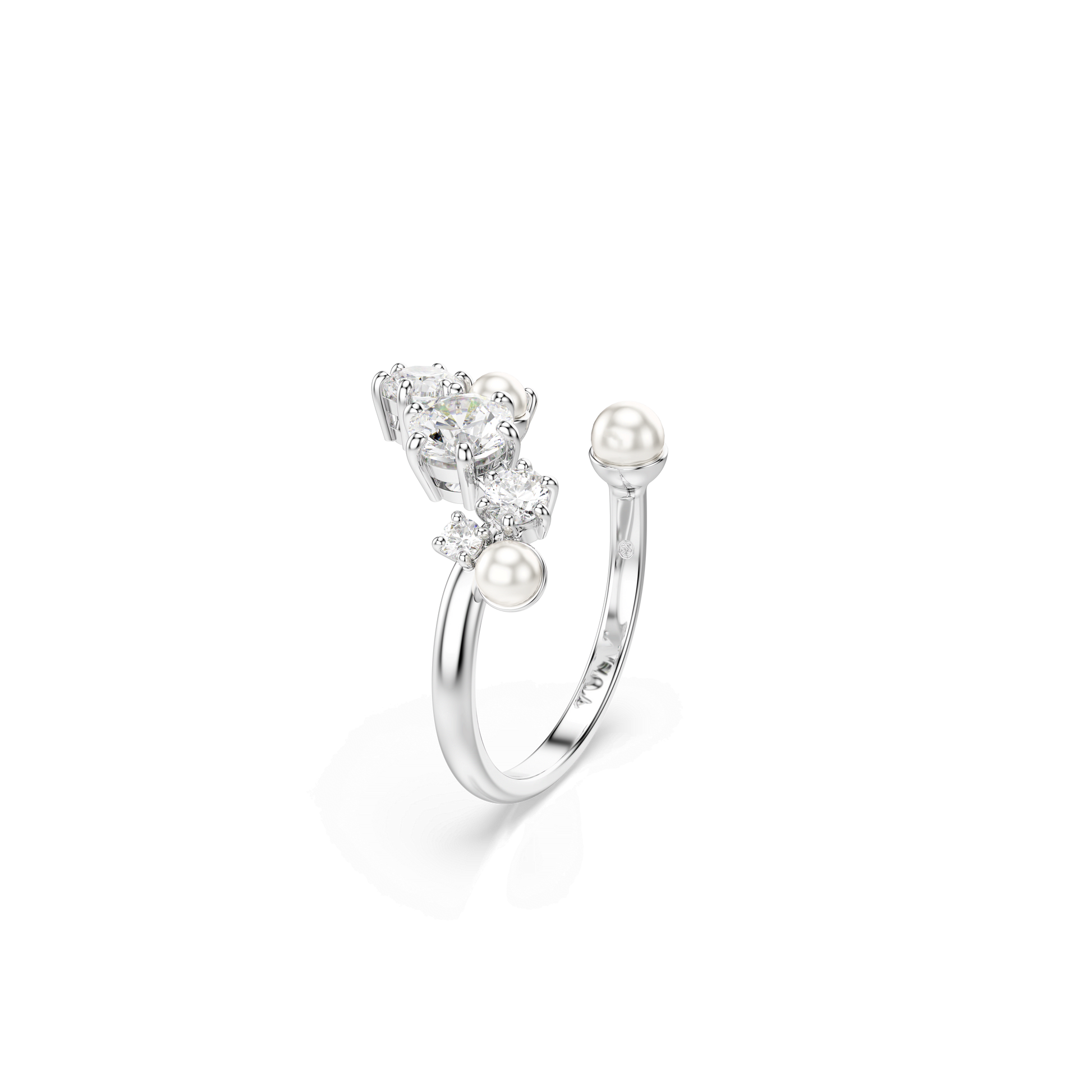 Constella open ring, Crystal pearl, Round cuts, White, Rhodium plated 5705599