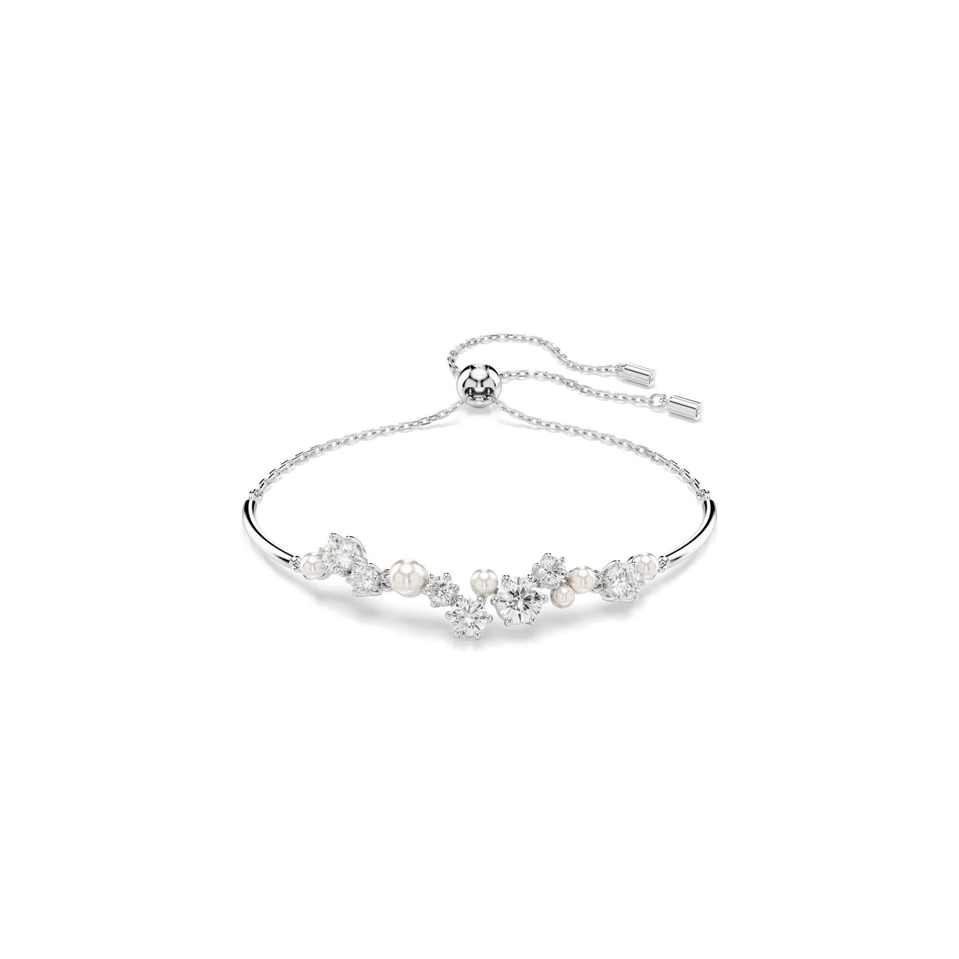 Constella bangle, Crystal pearl, Round cuts, White, Rhodium plated 5705618