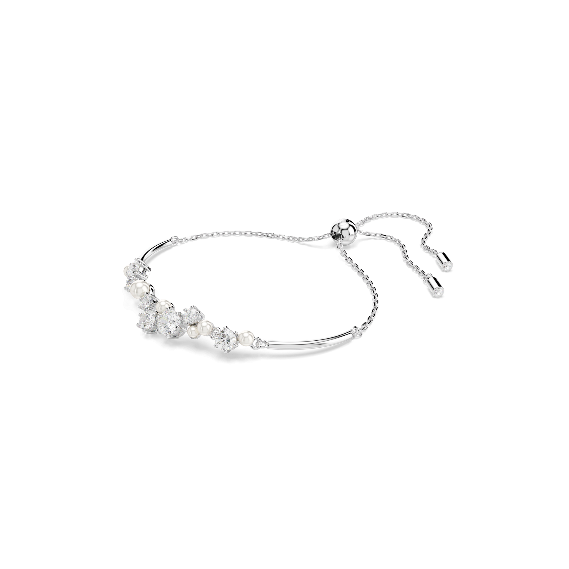 Constella bangle, Crystal pearl, Round cuts, White, Rhodium plated 5705618