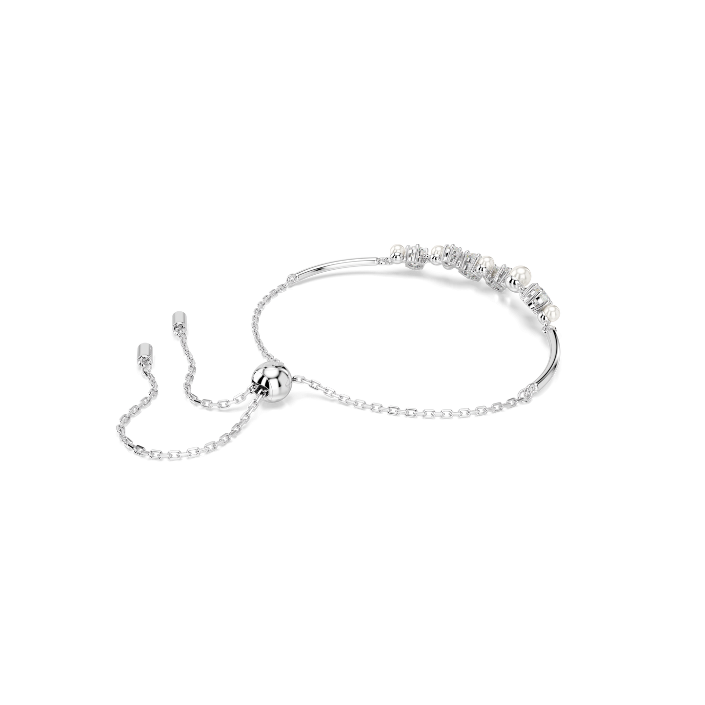 Constella bangle, Crystal pearl, Round cuts, White, Rhodium plated 5705618