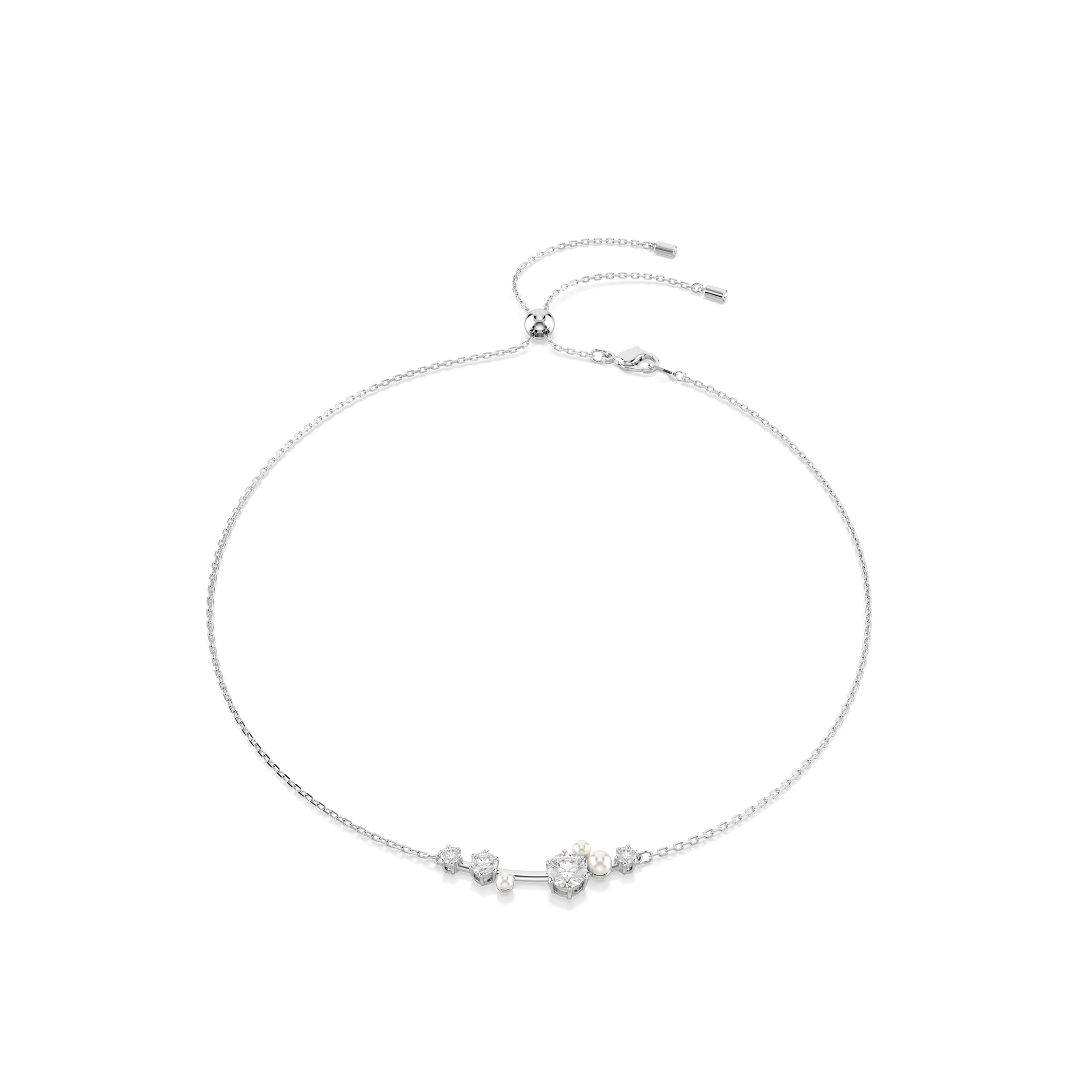 Constella necklace, Crystal pearl, Round cuts, White, Rhodium plated 5705626